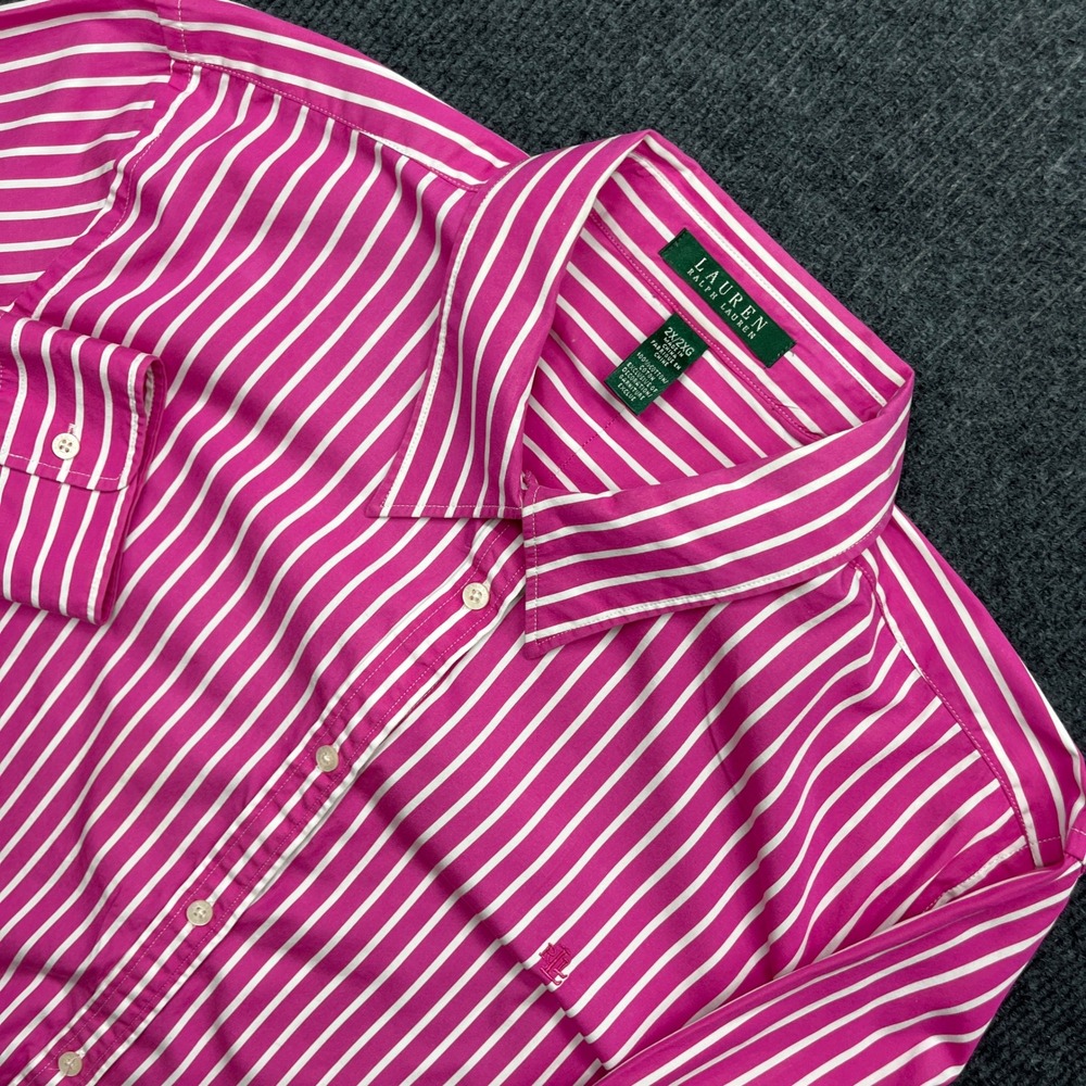 Lauren Ralph Lauren Pink and White Striped Button-Down Shirt